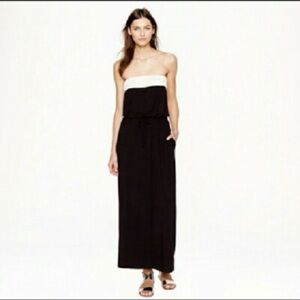 J. Crew Black and Cream Strapless Maxi Dress